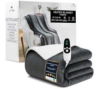 Get Trend Electric Blanket 130x160 cm, Single Size Soft Sherpa Fleece Heated Throw Blanket, 9 Heat Settings 12H Auto-Off Timer & Overheat Protection (Dark Grey, Throw UK)