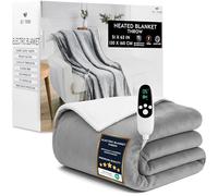 Get Trend Electric Blanket 130x160 cm, Single Size Soft Sherpa Fleece Heated Throw Blanket, 9 Heat Settings 12H Auto-Off Timer & Overheat Protection (Light Grey, Throw UK)