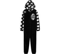 Get Trend Fleece Onesie for Boys Teens, Hooded Loungewear Warm Pyjamas, Football Cosy Jumpsuit Nightwear, Gifts for Boys (9-10 Years, Black/White Football)
