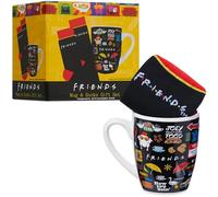 Get Trend Friends Mug & Socks Set for Women & Teens, 315ml/11oz Durable Tea & Coffee Mug with Soft Casual Calf Socks, Stocking Fillers Gifts for Her (Black AOP Friends)