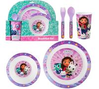 Get Trend Gabby's Dollhouse Dinner Set Cutlery Kids Tableware, 5 Pcs Reusable Plastic Plate Bowl Cup Spoon Fork, BPA Free Dinnerware, Crockery Set (Multi Gabby's Dollhouse)