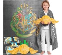 Get Trend Harry Potter Glow in the Dark Blanket & 3D Golden Snitch Cushion | 130x150cm All Season Fleece Blanket, Soft Sofa Throw & Cushion for Couch, Bed, Sleepovers & Travel, Hogwarts gifts