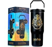 Get Trend Harry Potter Insulated Tumbler Flip Up Straw & Handle, Metal Travel Water Bottle 850ml/30oz, Thermal Double Wall Vacuum, Hot & Cold Drinks (Black Harry Potter)