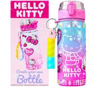 Get Trend Hello Kitty Sanrio Decorate Your Own Water Bottle Craft Kit for Girls Teens, 550ml Leakproof Flip Top, Kawaii Crafts Gems Stickers Keyring (Multi Hello Kitty)