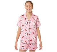 Get Trend Hello Kitty Sanrio Girls Pyjama Sets 7-14 Years, Button-Down Half-Sleeve Loungewear Shirts & Pj Shorts, Soft Comfy Nightwear (11-12 Years, Pink Hello Kitty)