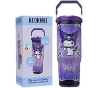 Get Trend Hello Kitty Sanrio Insulated Tumbler Flip Up Straw & Handle, Kuromi Metal Water Bottle 850ml, Thermal Double Wall Vacuum, Hot & Cold Drinks (Purple Kuromi)