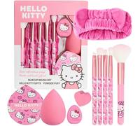 Get Trend Hello Kitty Sanrio Makeup Brushes & Beauty Tools Set, 10 Pcs with Powder Puff Fluffy Headband Beauty Sponge Eyeshadow Brushes, Gifts for Her (Pink Hello Kitty)