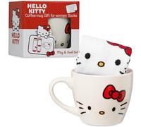 Get Trend Hello Kitty Sanrio Mug & Socks Gift Set for Teens Women, 340ml/11.5oz Ceramic Coffee Cup & Crew Socks, Kawaii Stocking Filler Gifts for Her (White Hello Kitty)
