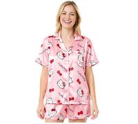 Get Trend Hello Kitty Sanrio Women’s Pyjamas Sets, Button-Down Shirt & Pj Shorts, Nightwear Ladies Pyjamas, Soft Breathable Loungewear (M, Pink Hello Kitty)