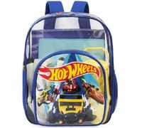 Get Trend Hot Wheels Boys Clear Backpack for Stadium Events, 17 inch Transparent School Bookbag, See Through Travel Bag with Straps, Gifts for Boys (Blue Hot Wheels)