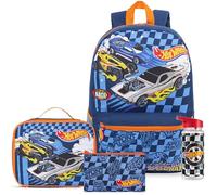Get Trend Hot Wheels Boys Large Backpack Set 4 Pcs, 46cm School Bag | Kids Rucksack with Insulated Lunch Bag, Pencil Case & BPA Free Water Bottle 570ml, School Essential (Multi Hot Wheels)