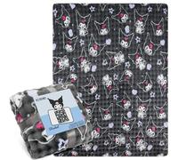 Get Trend Kuromi Sanrio Fleece Waffle Blanket 150x130cm, Kawaii Soft Throw for Sofa & Bed, Warm Cosy Blanket, Bedroom Accessories, Anime Gifts for Her (Grey Kuromi)