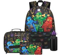 Get Trend LEGO Ninjago Boys Large Backpack Set 4 Pcs, 46cm School Bag | Sports Rucksack with Pencil Case, Insulated Lunch Bag, 500ml BPA Free Water Bottle, School Supplies Gifts (Multi Lego)