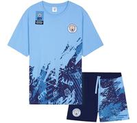 Get Trend Manchester City F.C. Mens Pyjamas Set Short PJs Soft Breathable Nightwear Sleepwear Summer Lounge Set Mens Gifts (S, Blue Man City)