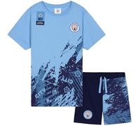 Get Trend Manchester City F.C. Pyjamas Boys Teens Short Football PJs Breathable Nightwear Loungewear Jammies Comfy Sleepwear (9-10 Years, Blue Man City)