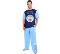 Get Trend Manchester City FC Pyjama Sets for Teens Men, Soft PJ Set, Crew T-shirt & Men’s Trousers, Football Gift for Him (XL, Blue Man City)