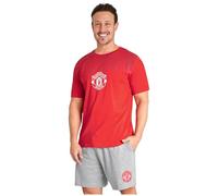 Get Trend Manchester United F.C. Mens Pyjamas Set Short PJs Soft Breathable Nightwear Sleepwear Summer Lounge Set Mens Gifts (3XL, Red/Grey Man United)