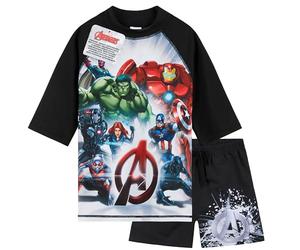Get Trend Marvel Avengers Swimsuit Set for Boys Teenagers 2 Pcs with Swimming Trunks Boys Rash Vest for Swimming Beach Trip Holiday Essentials (11-12 Years, Black/Multi Avengers)