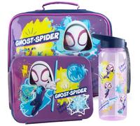 Get Trend Marvel Ghost Spider Kids Insulated Lunch Bag Set, 3Pc Bento Lunch Box, 640ml BPA-Free Water Bottle & Food Carrier for School, Travel, Picnic, Girls Gifts (Purple/Multi Ghost Spider)