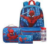 Get Trend Marvel Spiderman Boys Large Backpack Set 4 Pcs, 46cm School Bag | Rucksack with Pencil Case, Insulated Lunch Bag & 500ml BPA Free Water Bottle, School Supplies Gifts (Blue/Multi Spiderman)