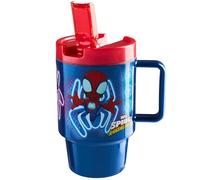 Get Trend Marvel Spiderman Kids Tumbler with Straw & Handle 500ml/17oz, Leakproof BPA Free Plastic Water Bottle, Reusable Travel Cup for Cold Drinks (Blue Spidey)