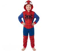 Get Trend Marvel Spiderman Onesie for Boys, All in One Fleece Pyjamas, Hooded Jumpsuit Loungewear, Cosy Warm Nightwear, Gifts for Boys