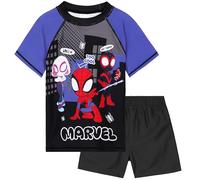 Get Trend Marvel Spiderman Swimsuit Set for Boys 2 Piece Swimming Costume Swimming Shorts Rash Vest Pool Beach Holiday Essentials (4-5 Years, Black)