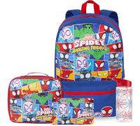Get Trend Marvel Spidey and his Amazing Friends Boys Large Backpack, 4 Pcs | 46cm School Bag Rucksack with Pencil Case, Insulated Lunch Bag & 500ml BPA Free Water Bottle, Boys Gifts (Blue/Multi Spidey)