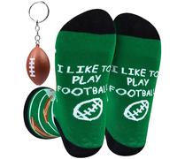 Get Trend Men’s Socks & Keychain Set, One Size Walking Running Sports Work Socks, Multi-Colour & Breathable, Gifts for Men (7/12 UK, Green American Football)