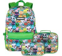 Get Trend Minecraft Boys Backpack Set, 3 Piece School Bag with Insulated Lunch Bag & Pencil Case, Travel Sports Day Rucksack, School Supplies, Gamer Gifts for Kids & Teens (Green/Multi Minecraft)