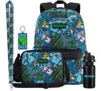 Get Trend Minecraft Boys Backpack Set, 5 Piece School Bag with Insulated Lunch Bag, BPA-Free Water Bottle, Lanyard & Keychain Charm, Travel Sports Day Rucksack, Gamer Gifts (Multi Minecraft)