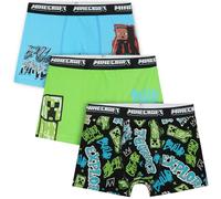 Get Trend Minecraft Boys Boxer Briefs 7-14 Yrs, 3 Pack Soft & Stretchy Underwear Shorts, Breathable Elasticated Gaming Boys Underpants (Green/Multi, 13-14 Years)