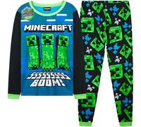Get Trend Minecraft Boys Pyjamas Set, Long PJs for Kids & Teens, Creeper Loungewear Soft Nightwear, Gamer Gifts for Boys (7-8 Years, Blue/Green Minecraft)