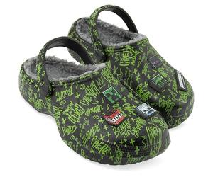 Get Trend Minecraft Clogs for Boys Winter Fleece Lining, Kids Teens Creeper Warm Garden Shoes Slip On Strap, Gamer Gifts (13/1 UK, Green Minecraft)