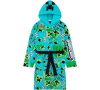 Get Trend Minecraft Dressing Gown Boys & Teens, Fleece Hooded Bathrobe, Creeper Loungewear Nightwear, Gamer Gifts for Boys (13-14 Years, Blue Minecraft)