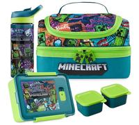 Get Trend Minecraft Insulated Lunch Bag Set, 3 Pcs Kids Bento Lunch Box with 2 Pots, 600ml Water Bottle & Food Carrier, BPA Free Bento Snack Box Set, Travel Picnic School Supplies (Multi Minecraft)