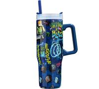 Get Trend Minecraft Insulated Tumbler 920ml, Stainless Steel Water Bottle with Straw & Handle, Ice for 42H Cold 12H & Hot 8H, Travel Coffee Mug, Gaming Gifts (Blue Minecraft)