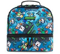 Get Trend Minecraft Kids Insulated Lunch Bag, Dual Compartment Lightweight Cooler Bag with Handle for Kids Lunch Box & Snacks, Travel School & Picnic Food Carrier, Gamer Gifts for Boys (Blue)
