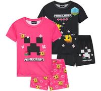 Get Trend Minecraft PJs for Girls Pack of 2 Short Sleeve Pyjamas Set for Kids Teens Creeper Lounge Sets Nightwear Soft Comfy Sleepwear Gifts for Girls (6-7 Years, Black/Pink Minecraft)