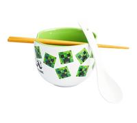 Get Trend Minecraft Ramen Bowl Set 20oz/600ml, Japanese Rice Noodles Bowl with Ceramic Spoon & Bamboo Chopsticks, Microwave Safe, Gifts for Adults (Multi Minecraft)