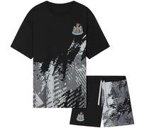 Get Trend Newcastle United F.C. Mens Pyjamas Set Short PJs Soft Nightwear Sleepwear Summer Lounge Set Football Mens Gifts (3XL, Black Newcastle)