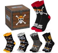 Get Trend One Piece Calf Socks for Teens & Adults, 5 Pairs UK Size 2.5-11 | Soft Knitted Casual Novelty Socks, Stretch Fit & Breathable Cotton Rich Graphic Socks, Manga Gift