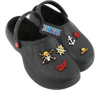 Get Trend One Piece Clogs for Boys Winter Fleece Lining Teens, Warm Garden Shoes Slip On with Strap, Anime Gifts for Boys (3/4 UK, Black One Piece)