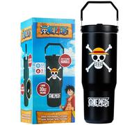 Get Trend One Piece Insulated Tumbler Flip Up Straw & Handle, Metal Travel Water Bottle 850ml/30oz, Thermal Double Wall Vacuum for Hot & Cold Drinks (Black One Piece)