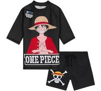 Get Trend One Piece Swimsuit Set for Boys Teenagers 2 Pcs with Anime Swimming Trunks Boys Rash Vest for Swimming Beach Trip Holiday Essentials (11-12 Years, Black One Piece)