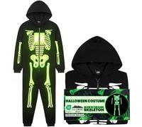 Get Trend Onesie for Kids Boys Teens 5-14 Yrs, Glow in the Dark Skeleton Halloween Jumpsuit, Fleece Sleepsuit, Gifts for Boys (5-6 Years, Black)