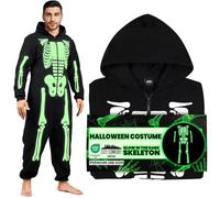 Get Trend Onesies for Adults & Teens, Glow in the Dark Halloween Skeleton Costume, Fleece Jumpsuit Pyjamas, Gifts for Men (L, Black)