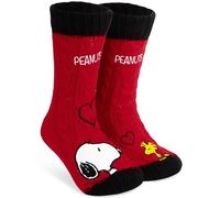 Get Trend Peanuts Snoopy Slipper Socks Women Teens UK size 2.5-7.5, Fleece Lined Fluffy Grip Socks Non Slip Pads, Gifts for Women (2.5/7.5 UK, Red/Black Peanuts)