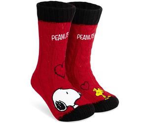Get Trend Peanuts Snoopy Slipper Socks Women Teens UK Size 2.5-7.5, Fleece Lined Fluffy Socks Non Slip Pads, Gifts for Women (2.5/7.5 UK, Red/Black Peanuts)