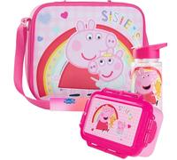 Get Trend Peppa Pig Water Bottle Lunch Bag and Lunch Box Kids Set 3 Pcs School Supplies Bento Snack Box BPA Free Leakproof for Travel (Pink Peppa Pig)